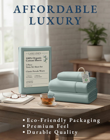 LANE LINEN sheets next to ruler showing Twin XL scale and mattress compatibility