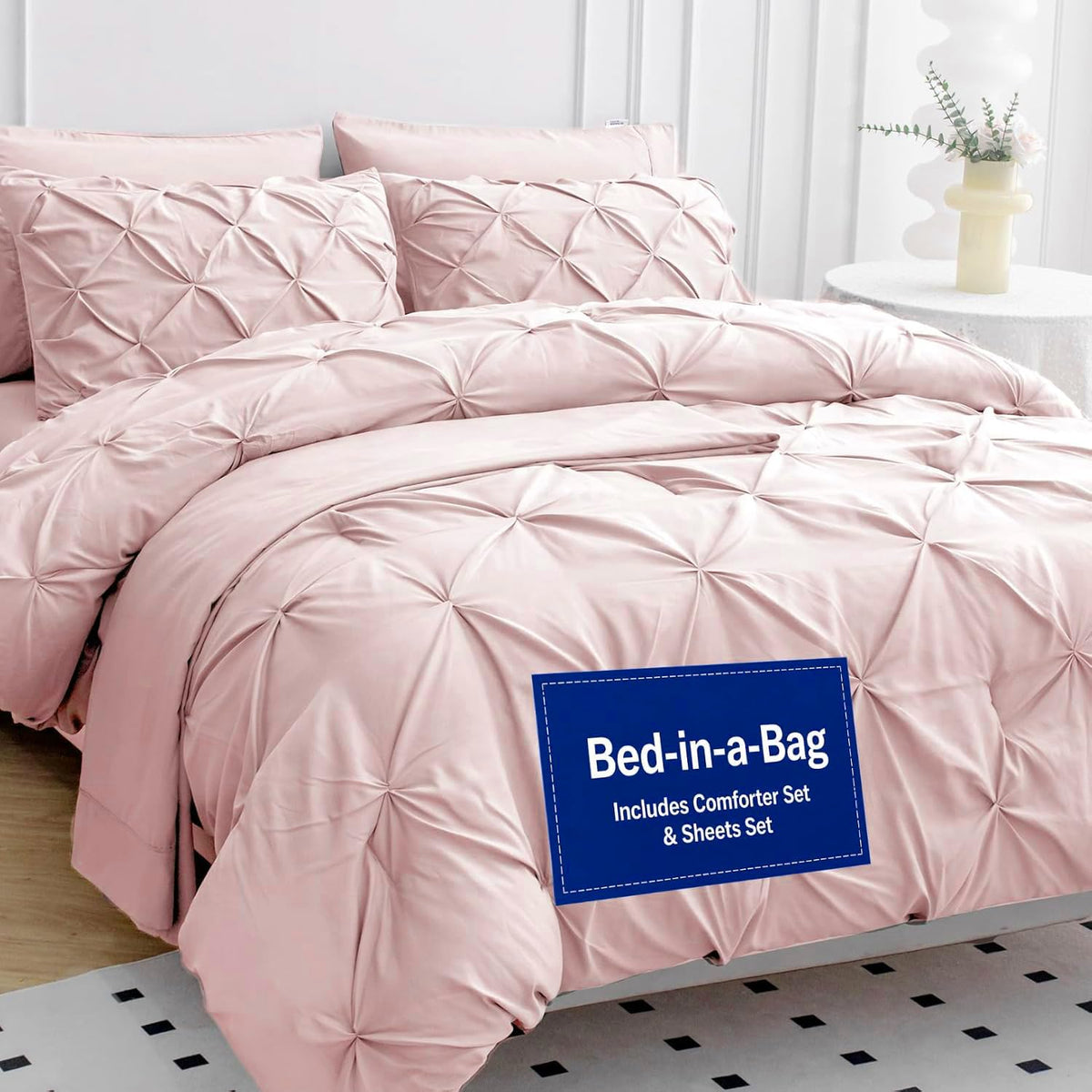 LANE LINEN front view of Sepia Rose set showing full queen bedding and coordinated pieces