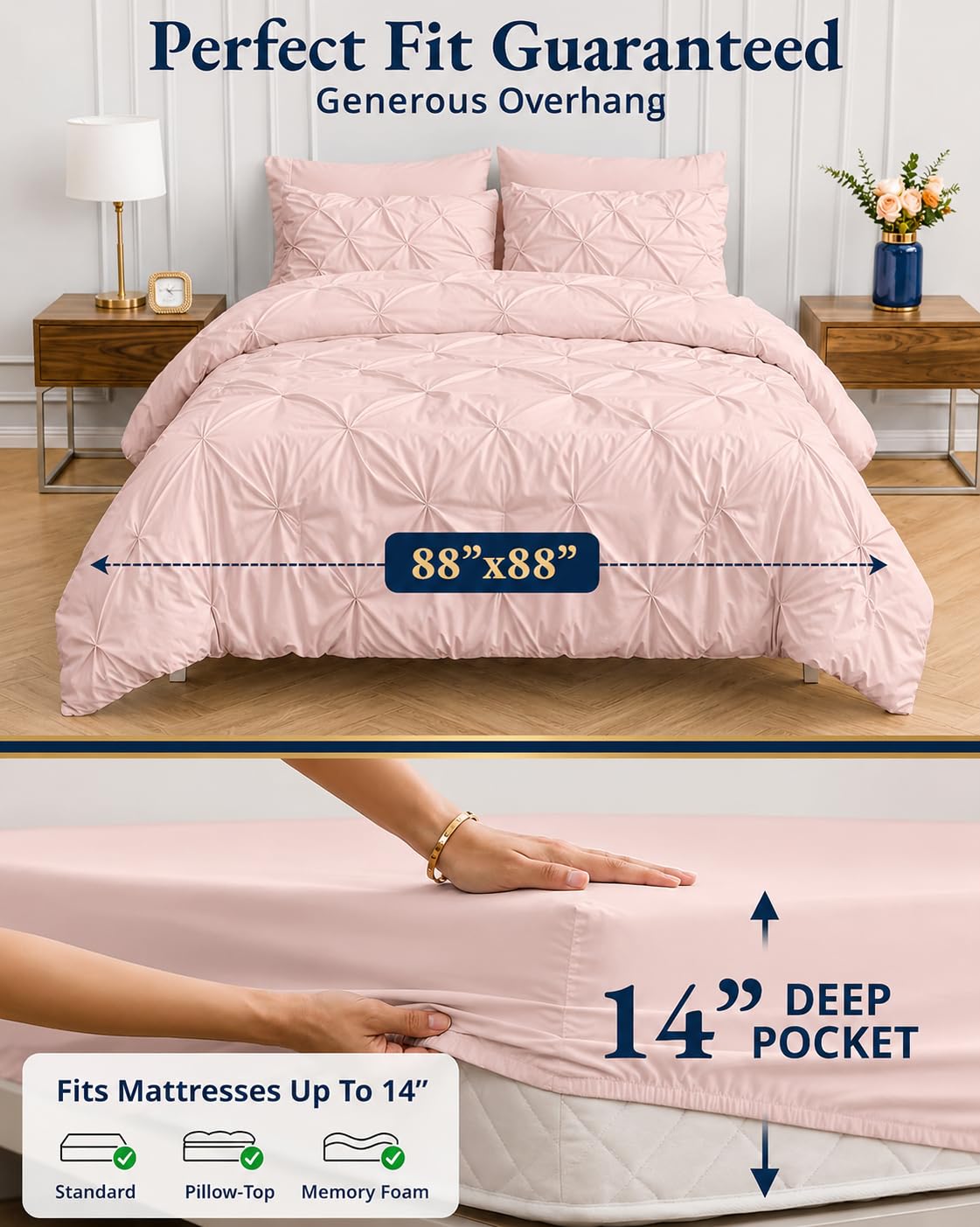LANE LINEN folded flat sheet and pillowcases displaying color and smooth microfiber