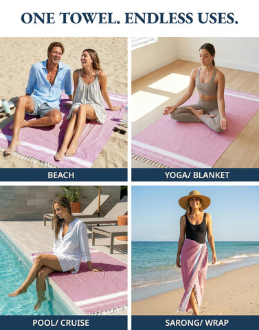 LANE LINEN full-size towel with adult lying, illustrates generous 39x71 dimensions