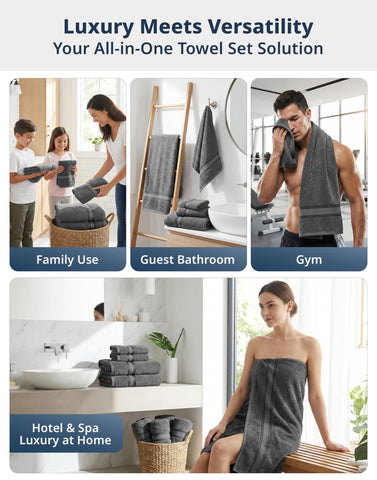 LANE LINEN hand towel beside bath towel showing included sizes