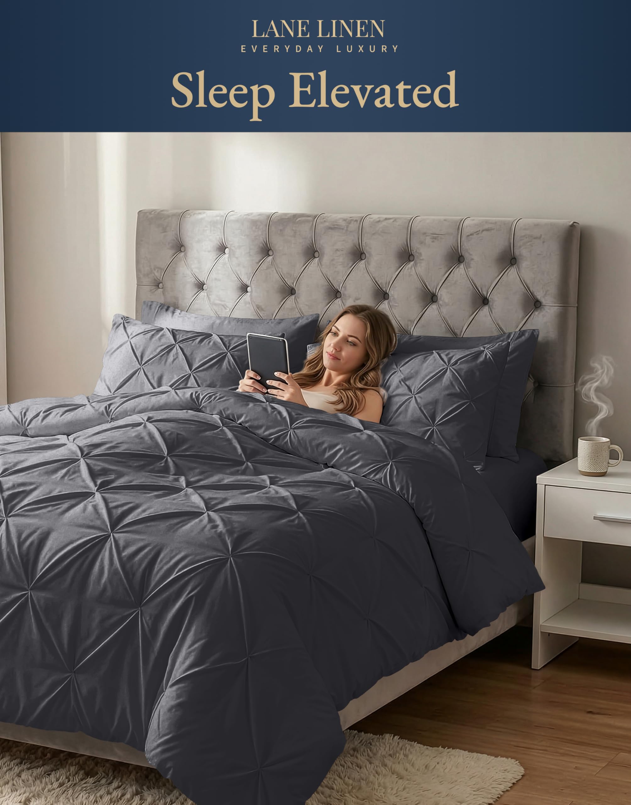 LANE LINEN queen comforter on mattress for size comparison and generous coverage benefit