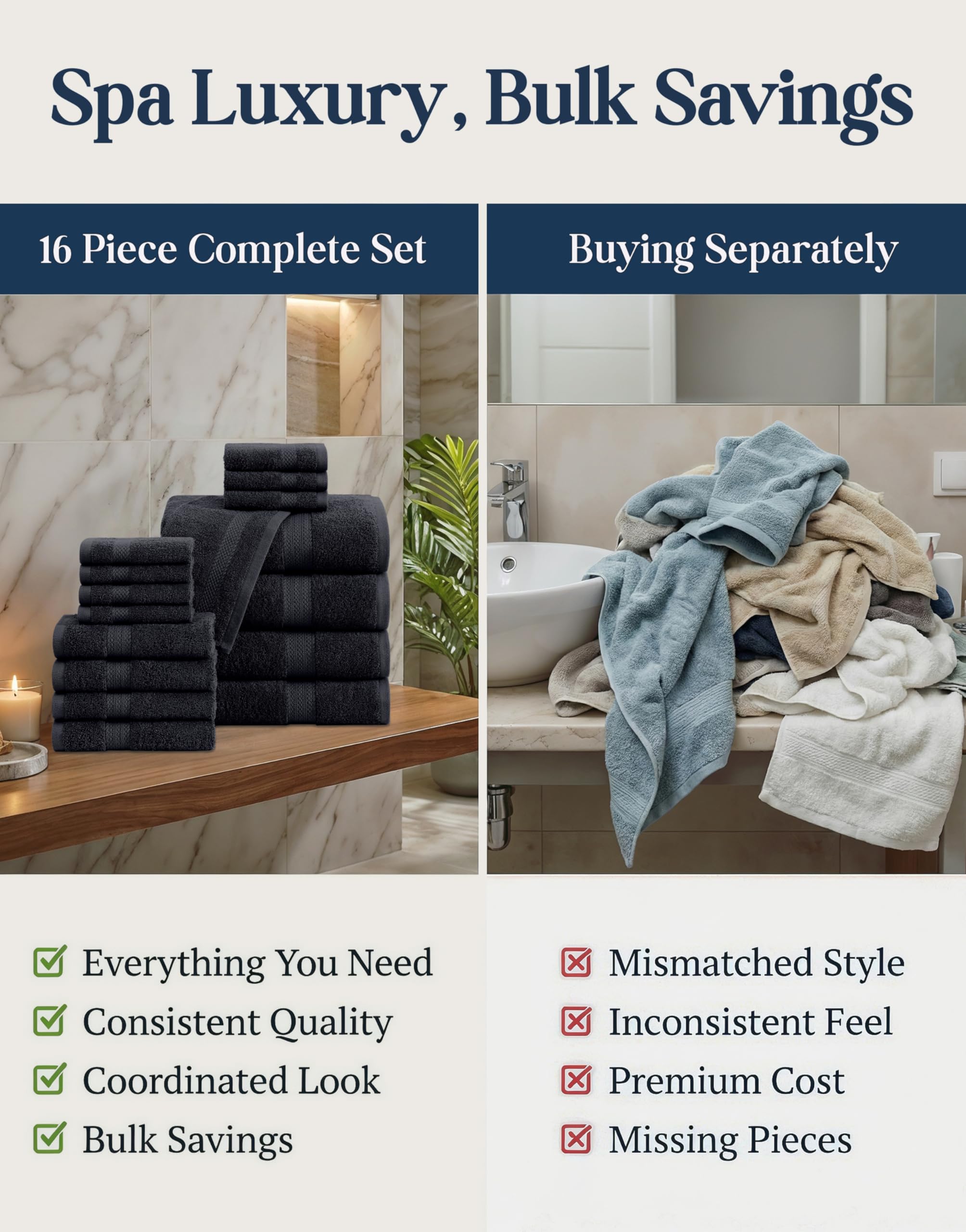 LANE LINEN stacked towels next to ruler showing true size and scale