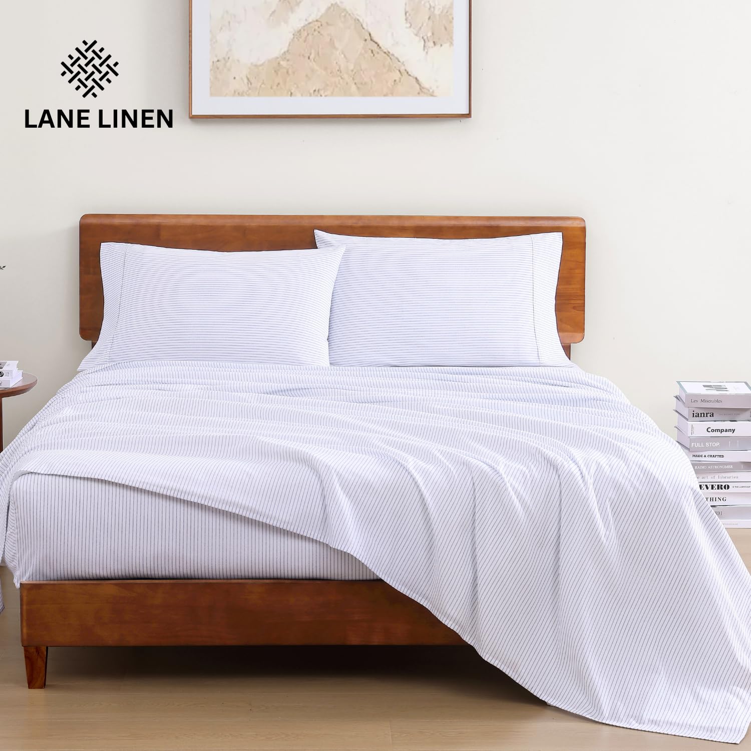 lane linen ticking stripe close-up showing crisp weave and breathable feel