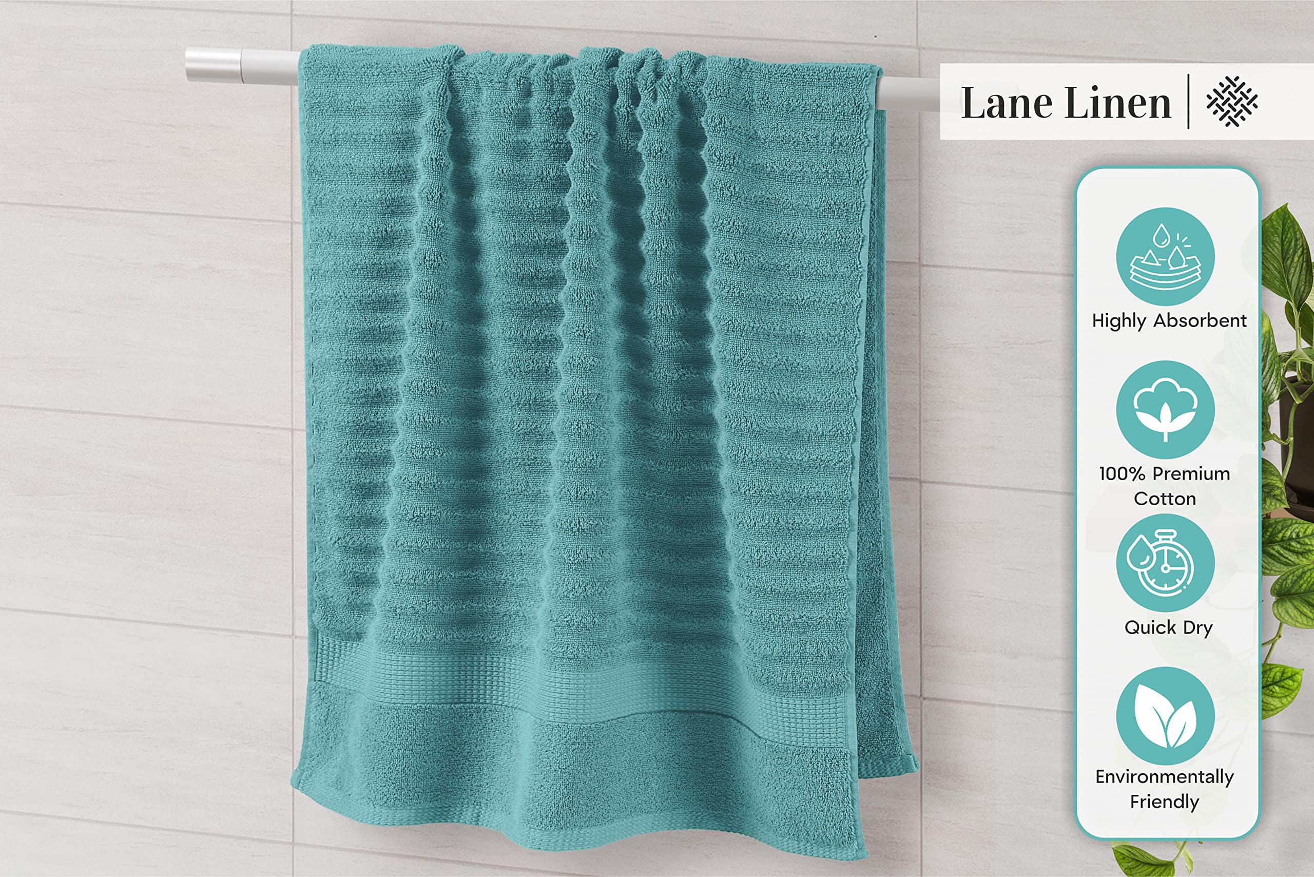 LANE LINEN size comparison showing hand towel beside bath towel for scale and fit