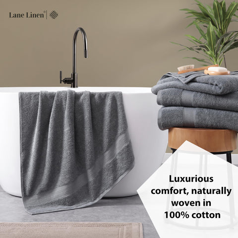 LANE LINEN towels neatly folded on shelf showing tidy storage and polished look benefit