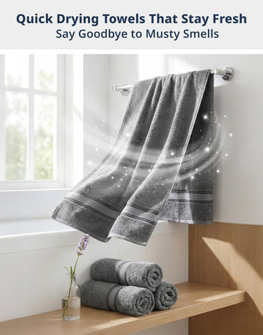 LANE LINEN towels styled in bathroom showing coordinated look and decor uplift