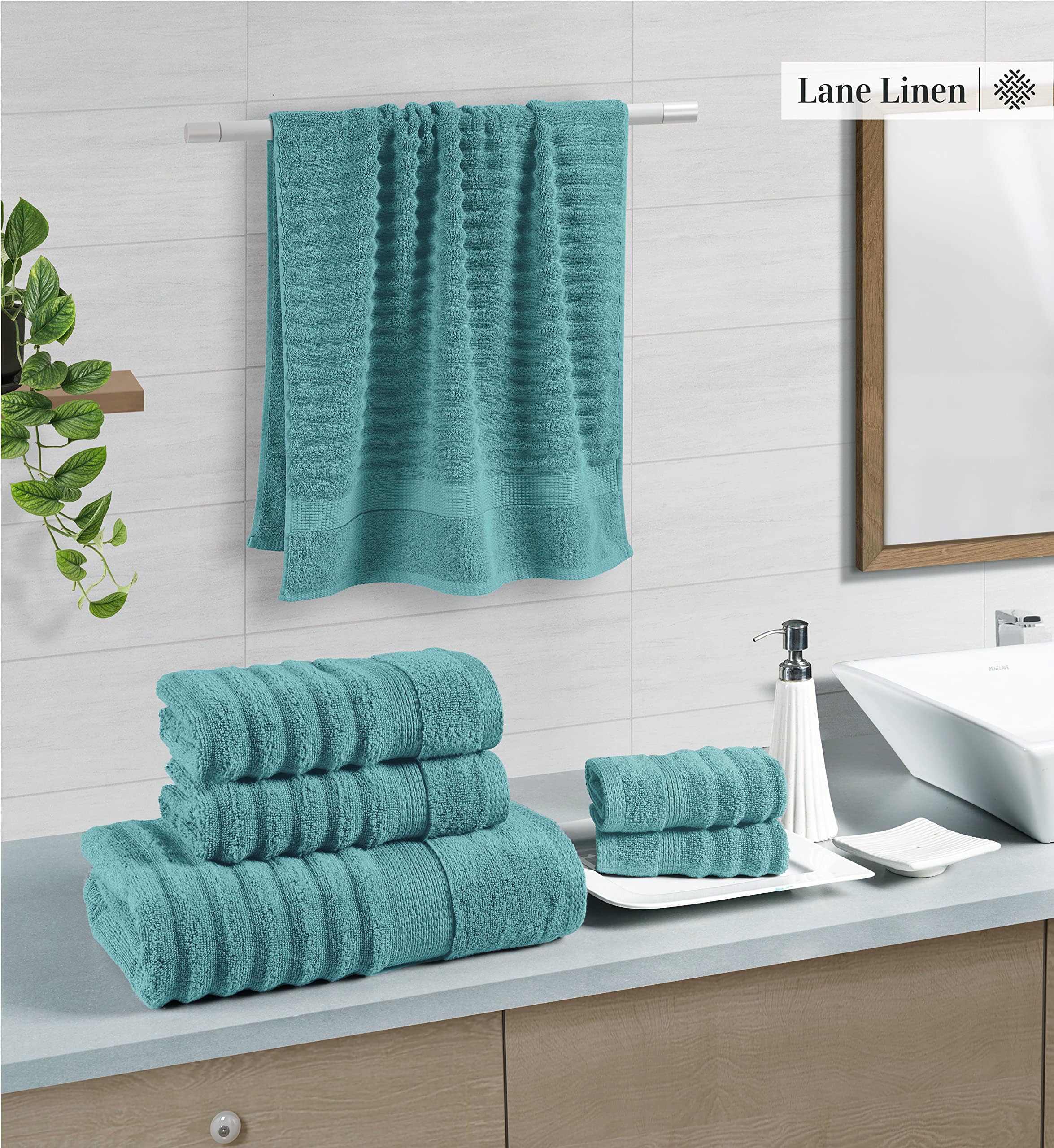 LANE LINEN towel wrapped around hair demonstrating fast water absorption benefit