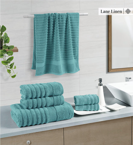 LANE LINEN towel wrapped around hair demonstrating fast water absorption benefit