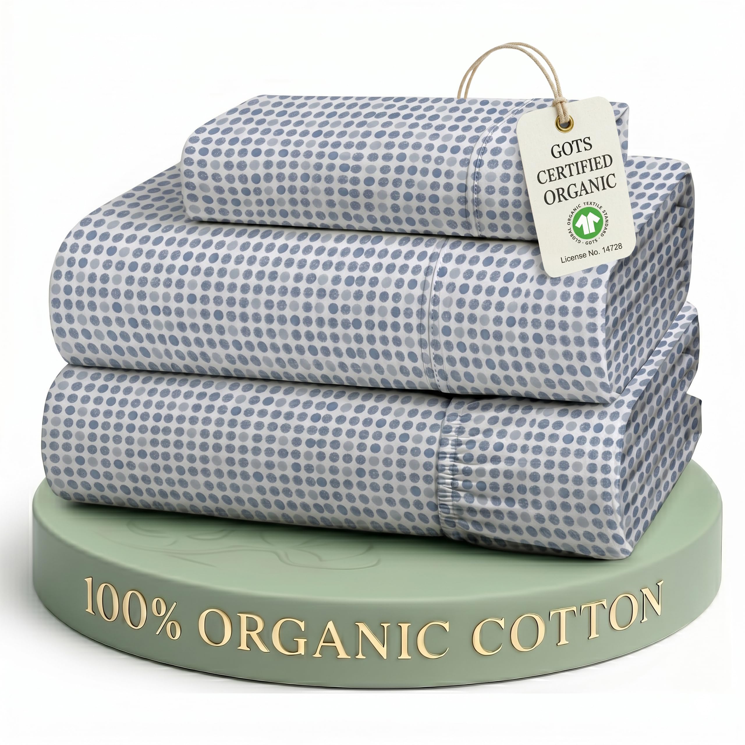 LANE LINEN front packaging showing Twin XL polka dot set and reusable bag benefit