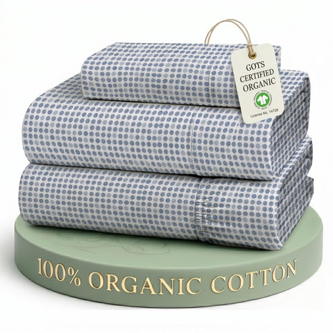 LANE LINEN front packaging showing Twin XL polka dot set and reusable bag benefit