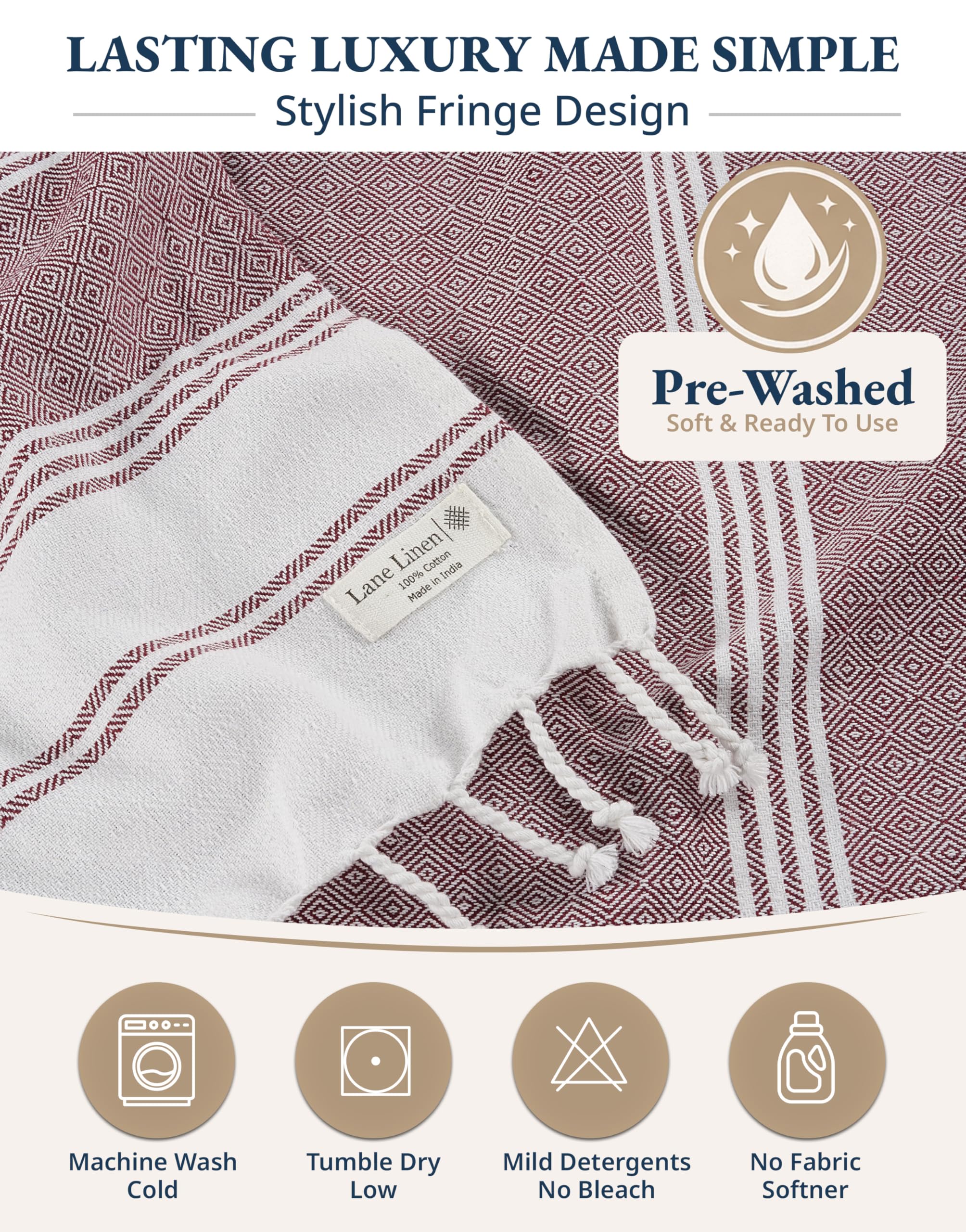 LANE LINEN vacuum-packed towels illustrating small shipping footprint