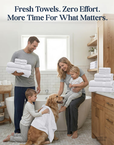 LANE LINEN washcloth pile demonstrating compact storage and gentle feel