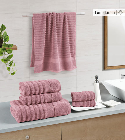 LANE LINEN bath towel in use draped over shoulder demonstrating quick-dry and comfortable feel