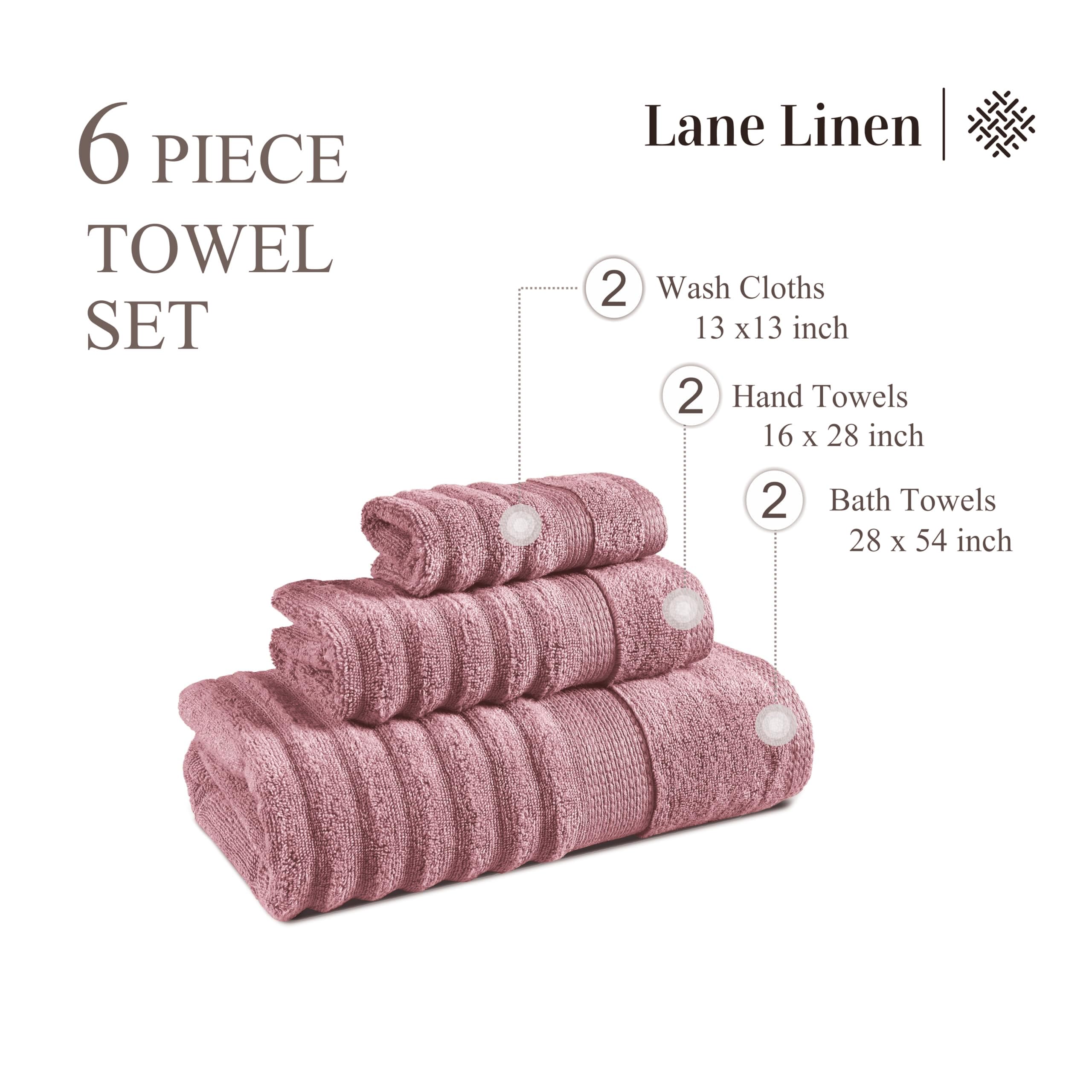 LANE LINEN neatly folded Wishful Mauve towels stacked to show thickness and storage benefit