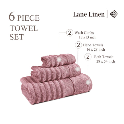 LANE LINEN neatly folded Wishful Mauve towels stacked to show thickness and storage benefit