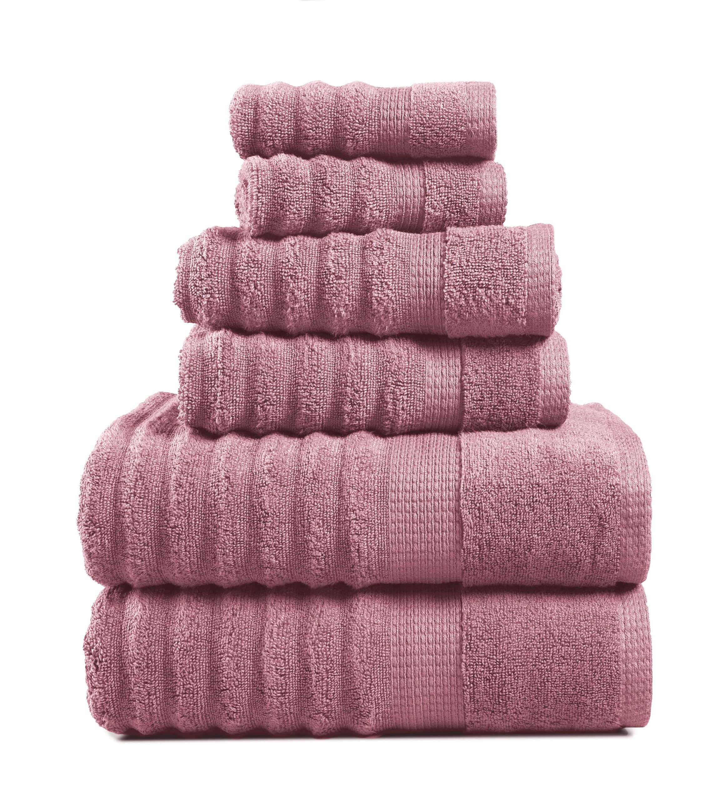 LANE LINEN front view of Wishful Mauve towels showing full set and color for coordinating decor