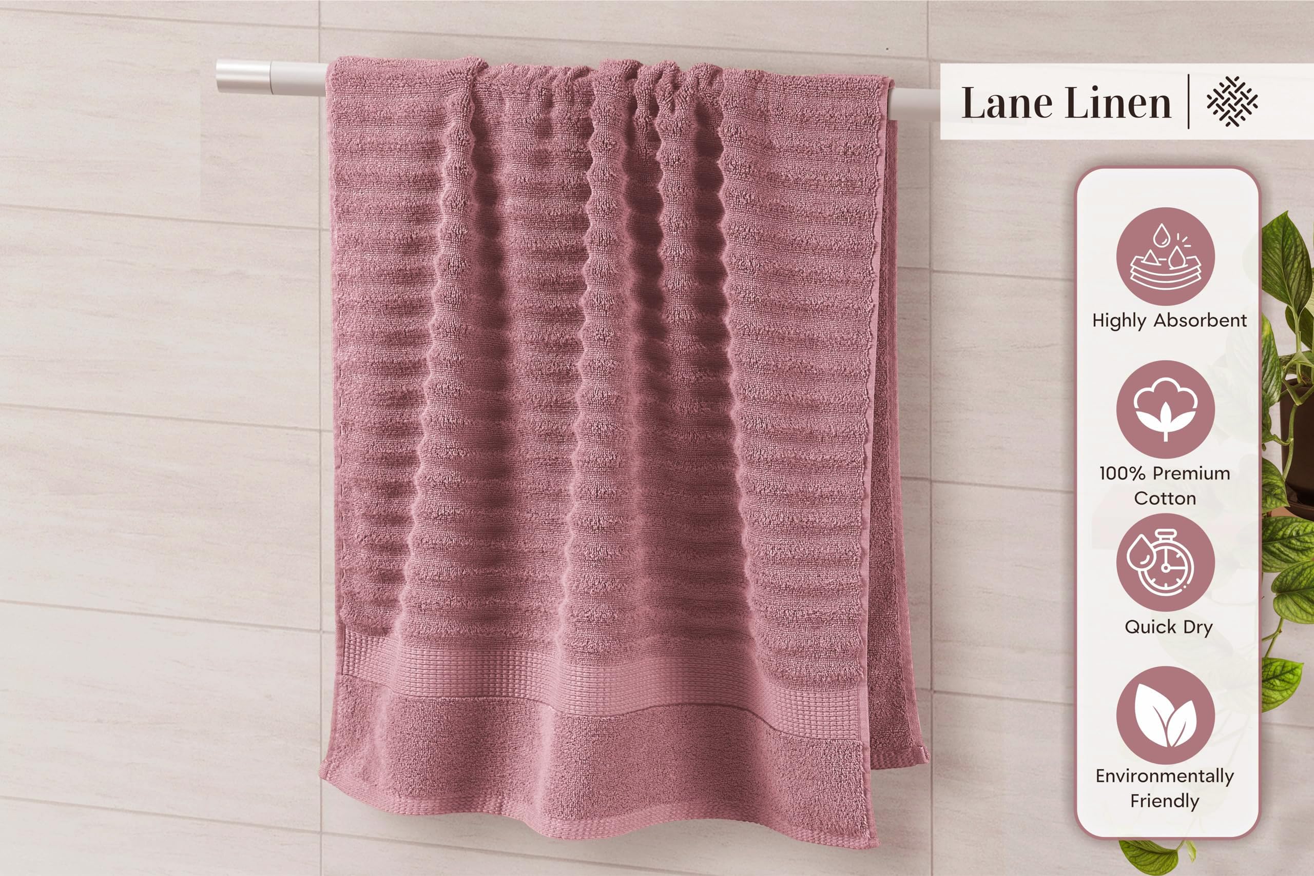 LANE LINEN size comparison of bath towel, hand towel and washcloth showing scale and coverage