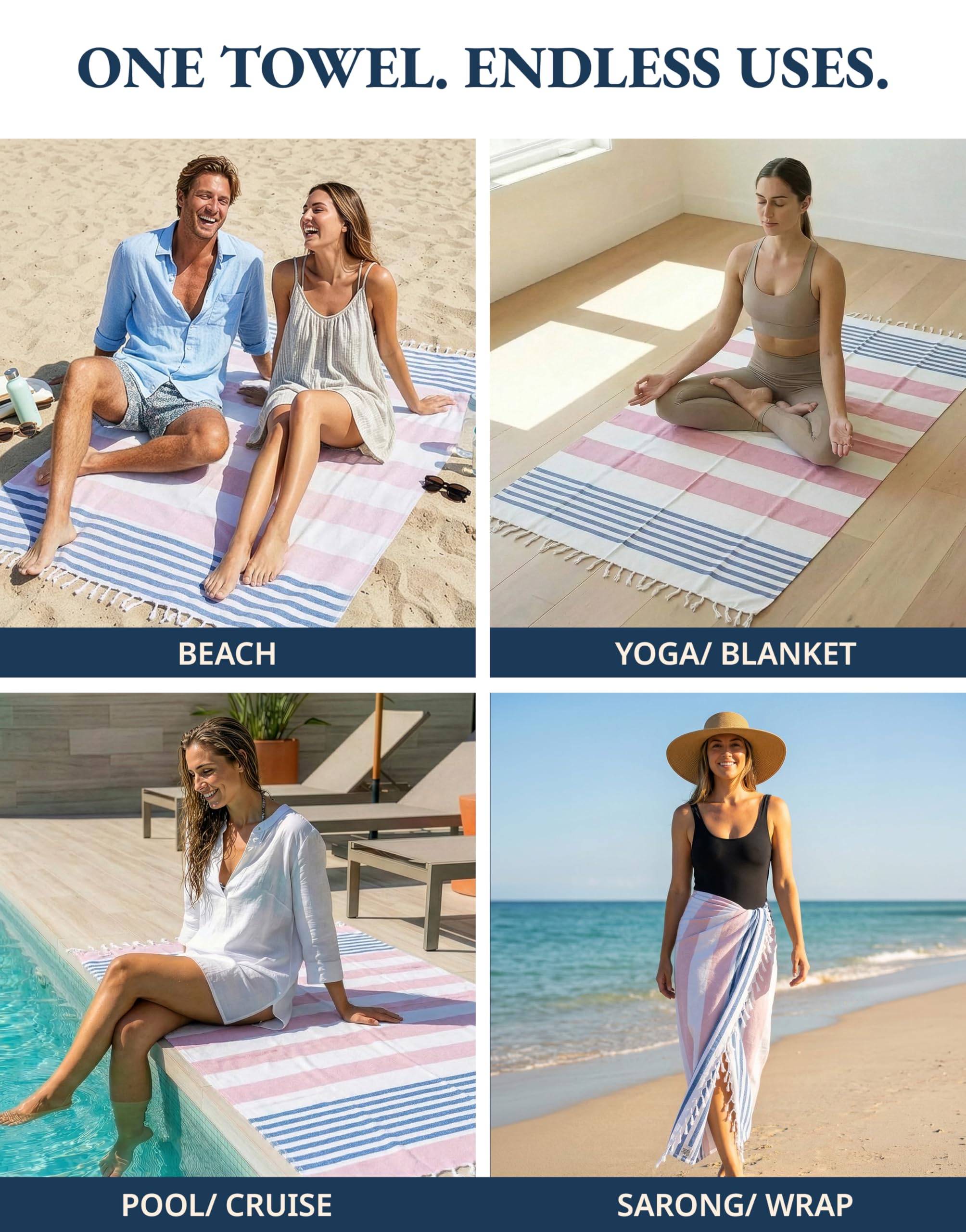 LANE LINEN towel being shaken at the beach to remove sand quickly