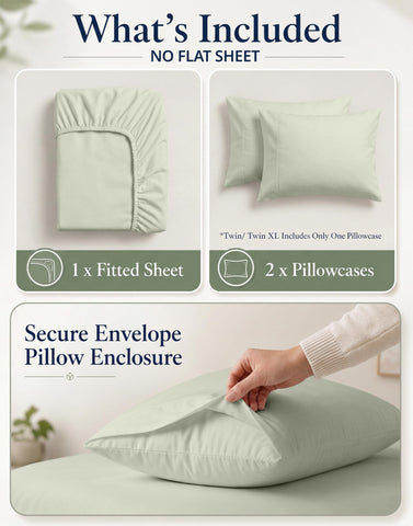 LANE LINEN fitted sheet stretched on queen mattress showing secure coverage