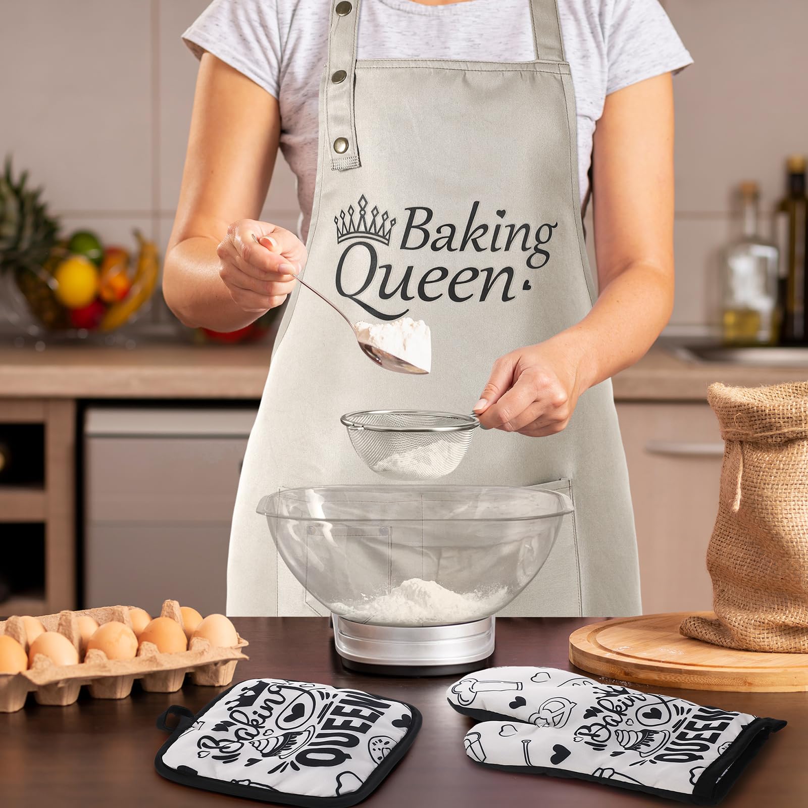 Langyiwee kitchen towels flatlay with printed sayings absorbing spills and adding charm