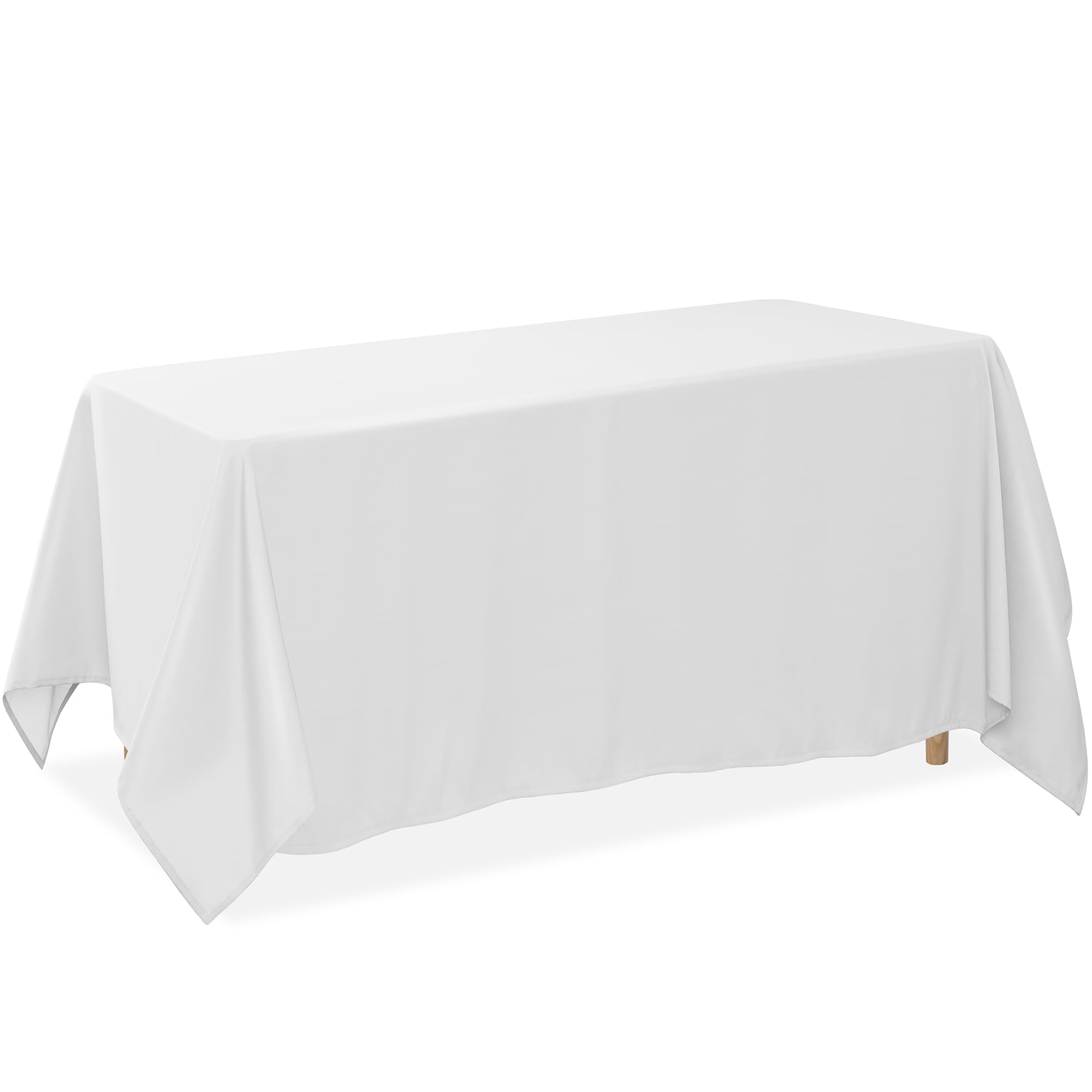 Lann's Linens front packaging showing full-size white tablecloth and value