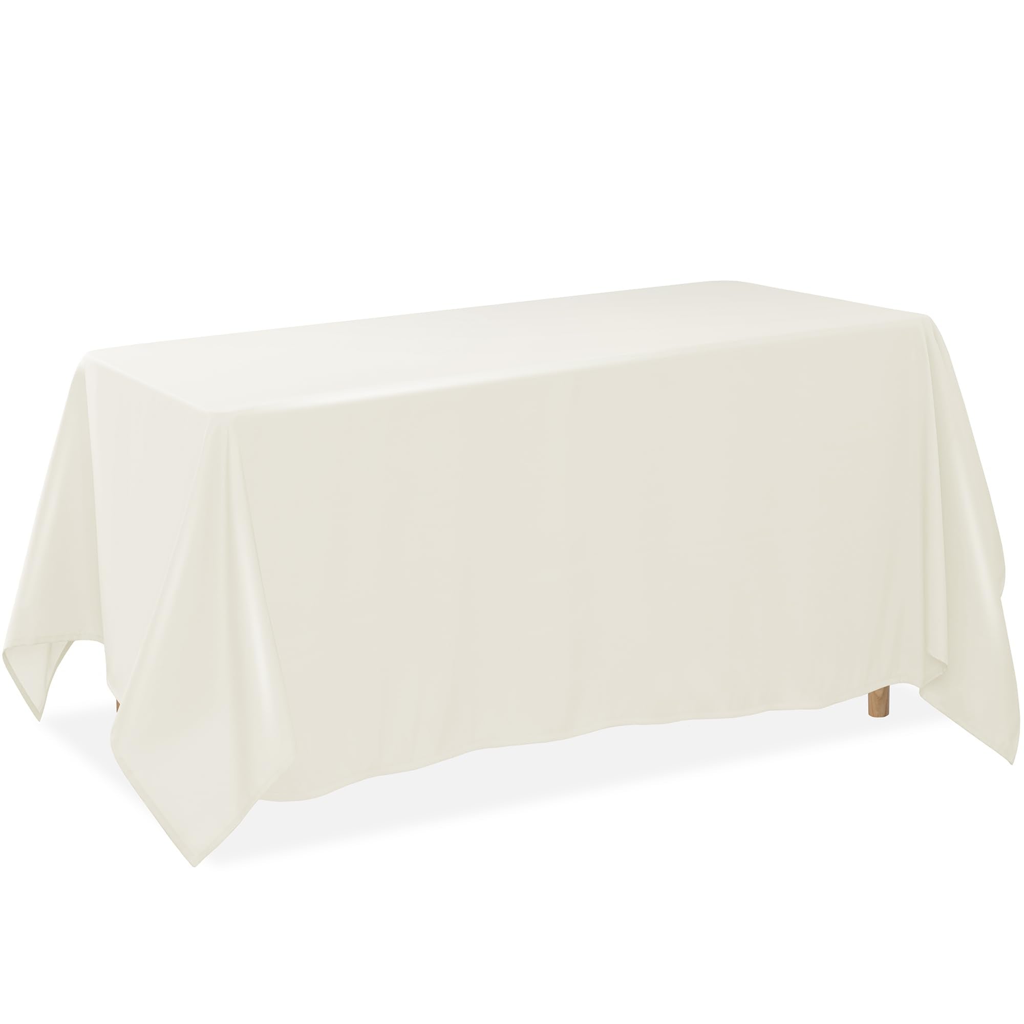 Lann's Linens front view of ivory rectangular tablecloth showing full coverage benefit