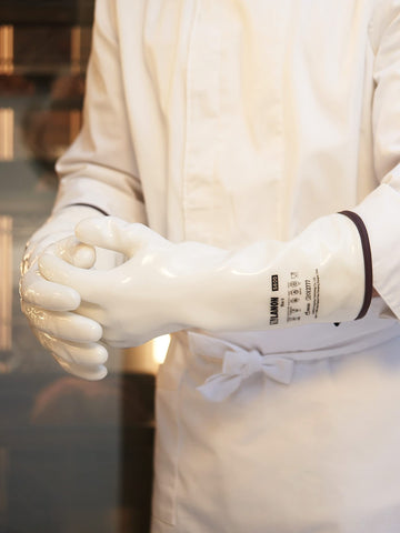 LANON mitt being hand washed and air dried demonstrating easy cleaning and maintenance
