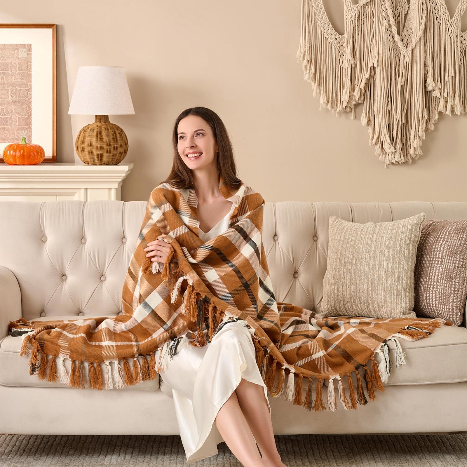 Lanpn folded throw on bed showing neat styling and guest-ready look