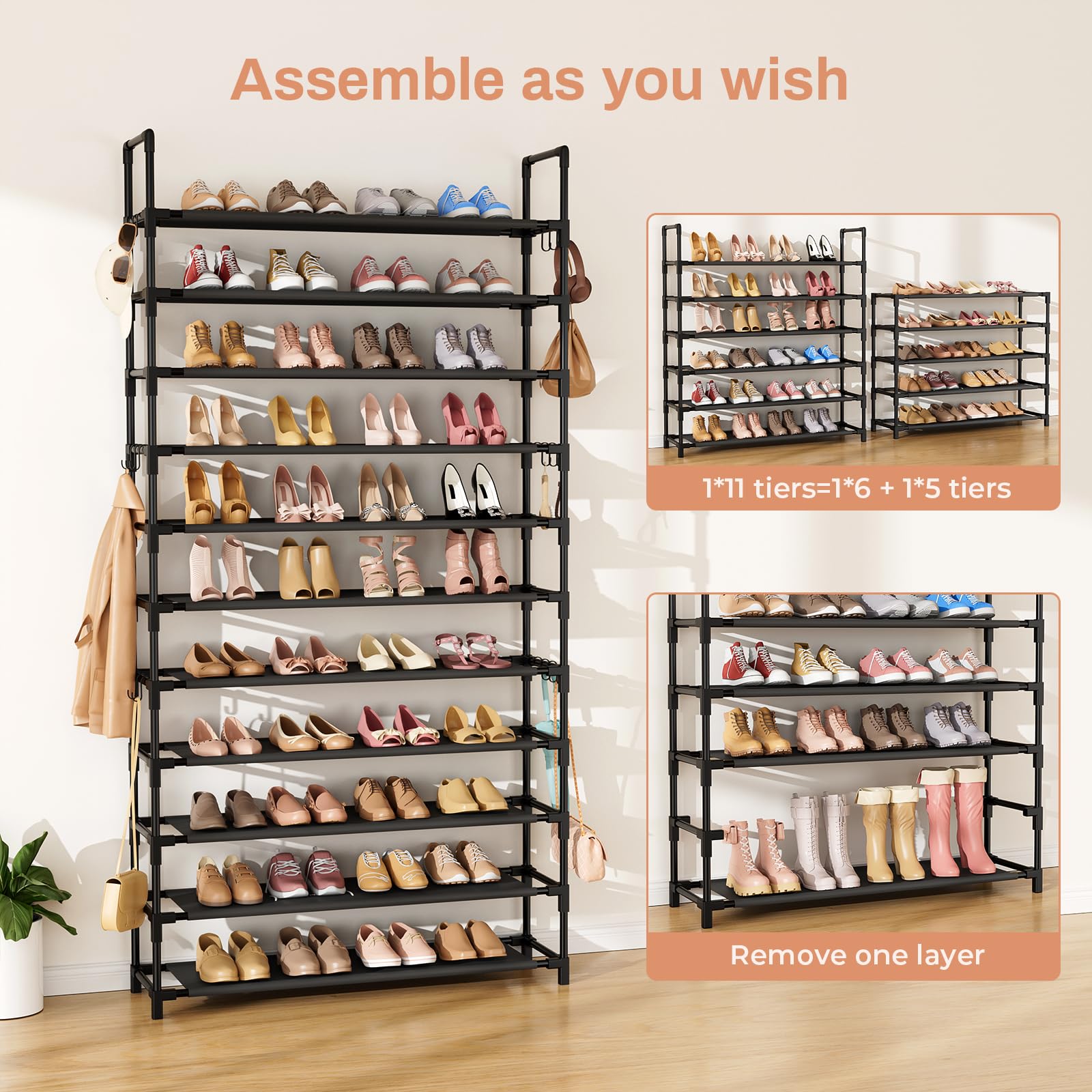 LANTEFUL tall shelf with boots to show removable-tier flexibility and storage for tall items