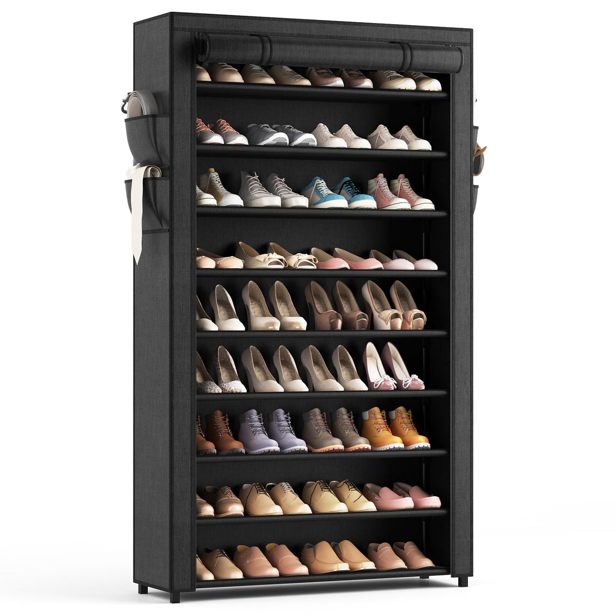 LANTEFUL front view assembled shoe rack showing tall capacity and neat storage