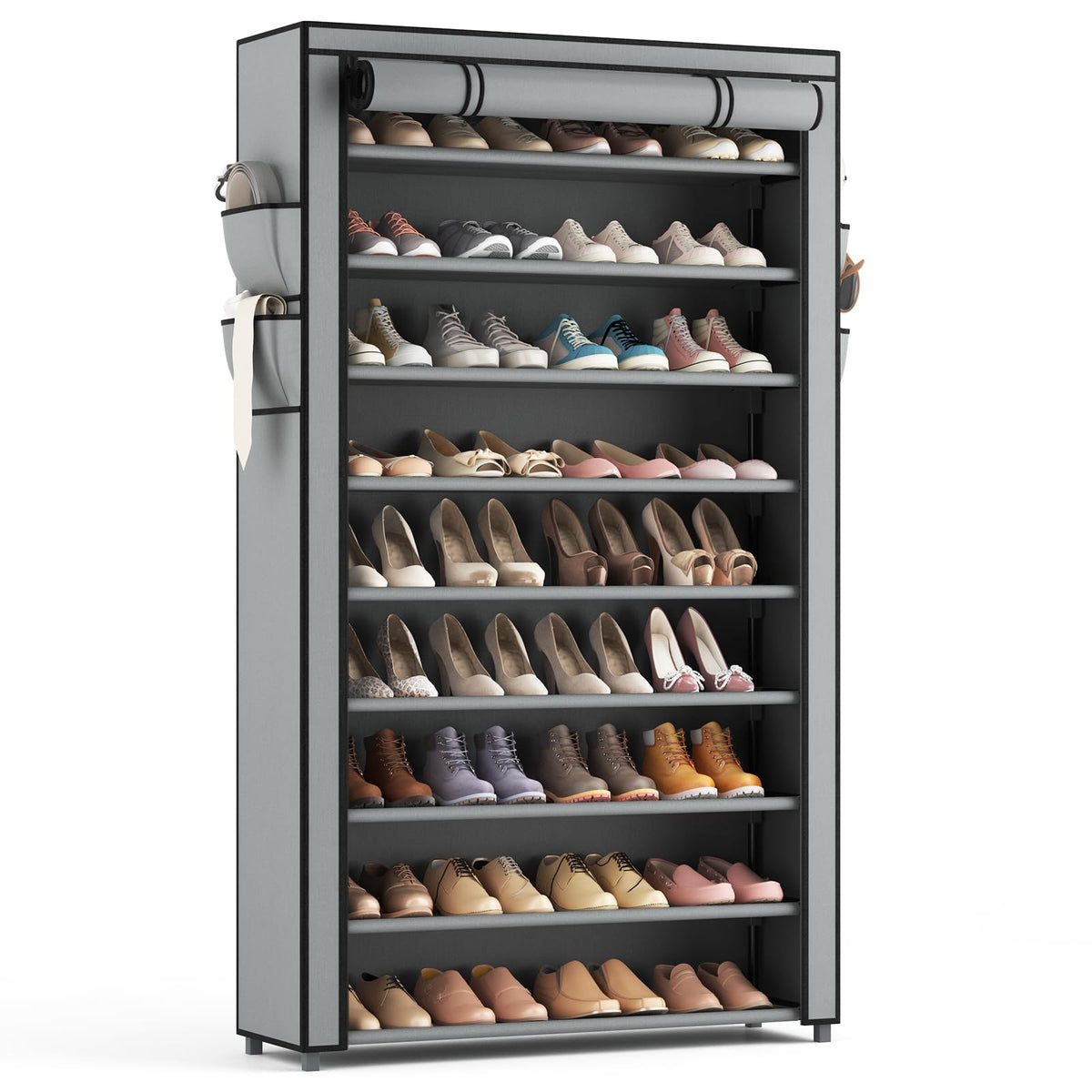 LANTEFUL front view of full 10-tier rack showing space saving benefit