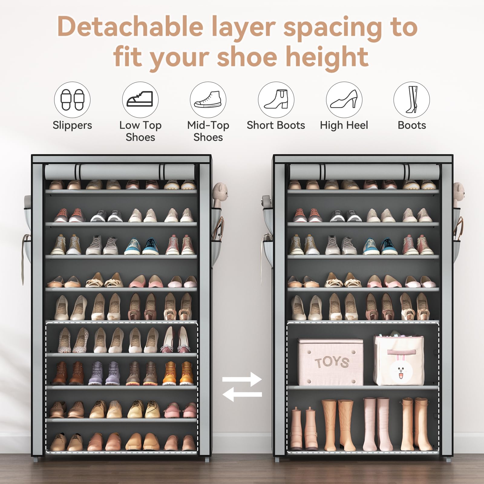LANTEFUL rack beside shoes to show scale and large 40-pair capacity