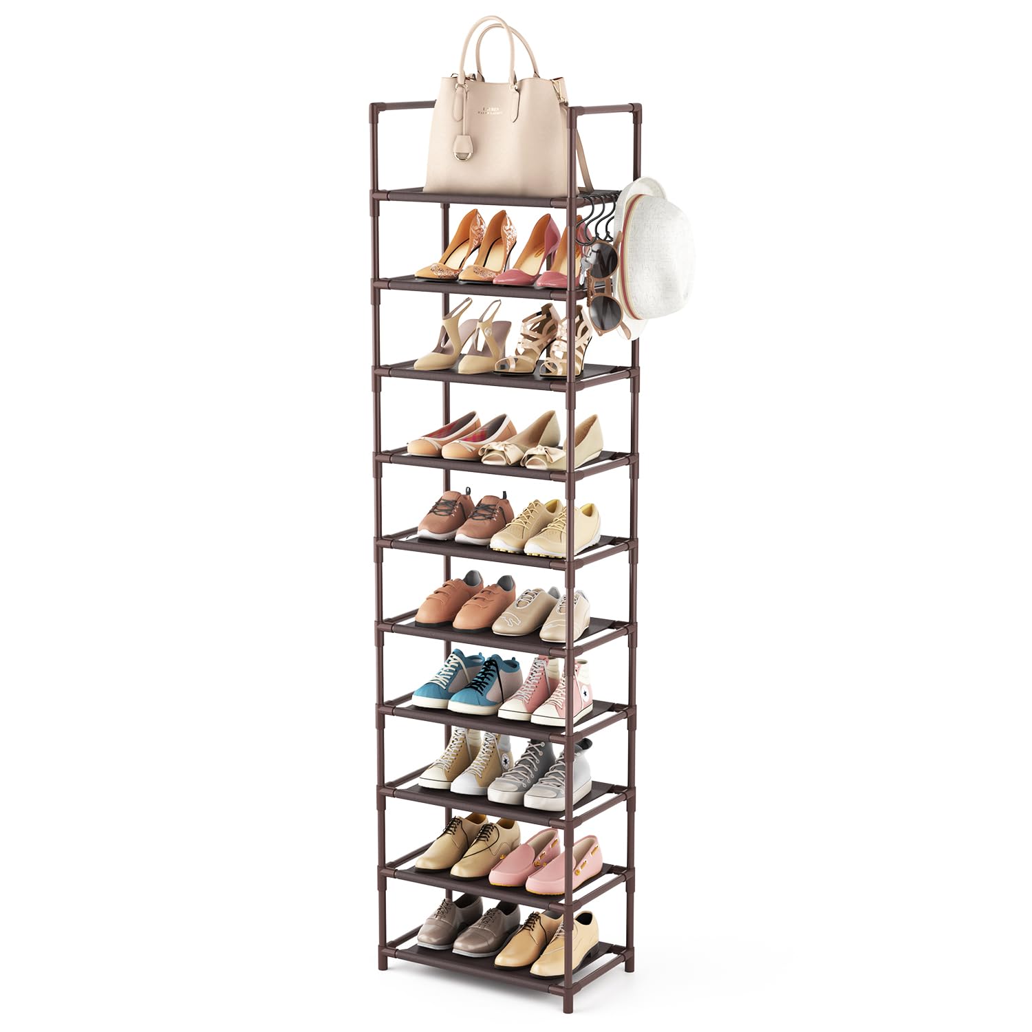 LANTEFUL front view of tall shoe rack shows space-saving benefit