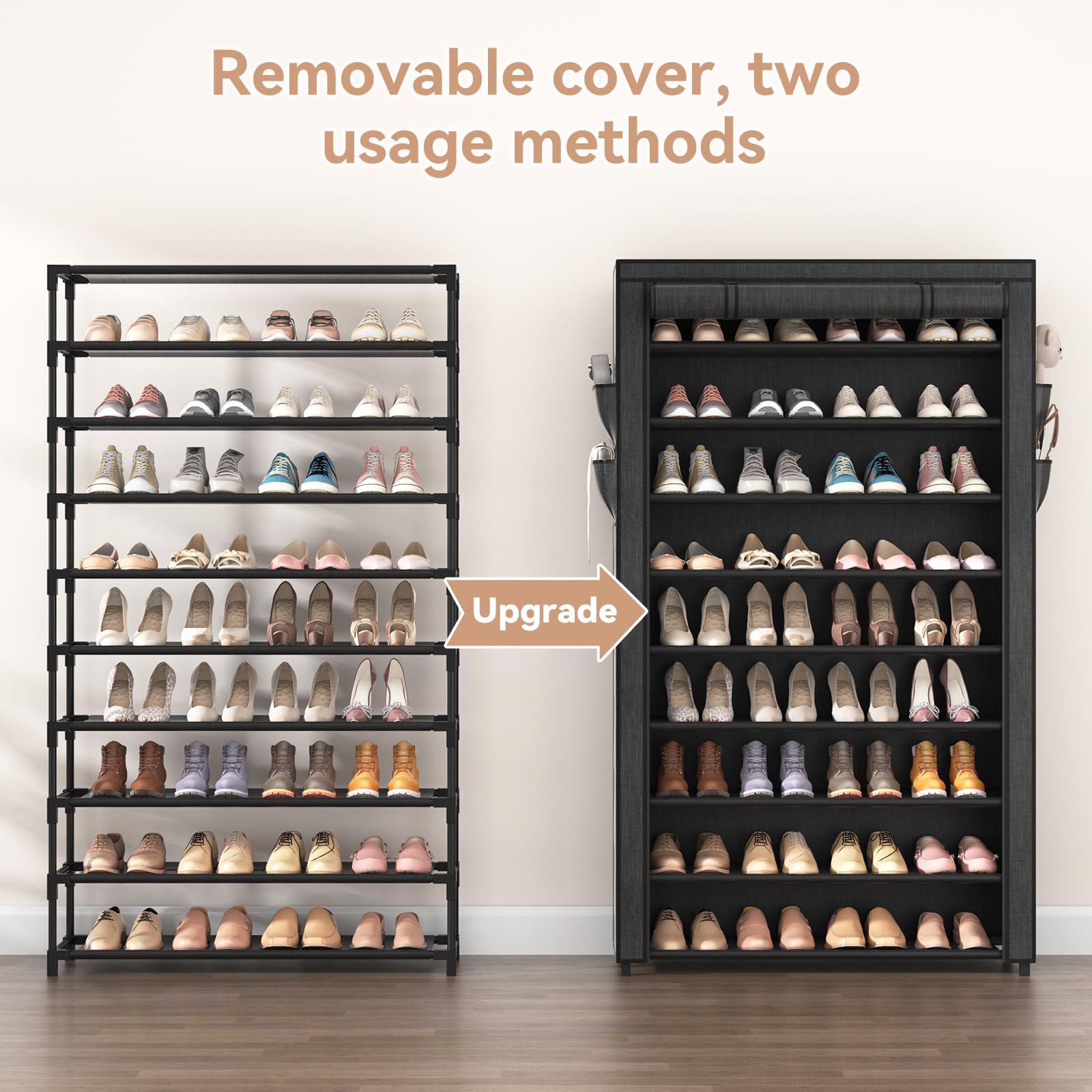 LANTEFUL with various shoes arranged to show large capacity and accessibility
