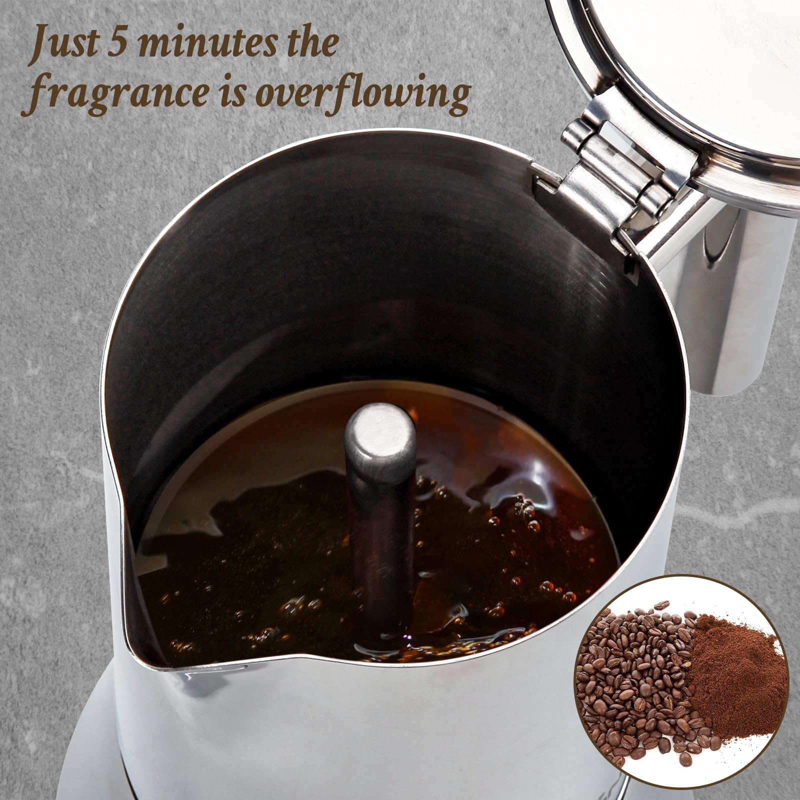 LAOION moka pot on induction stovetop demonstrating broad cooktop compatibility