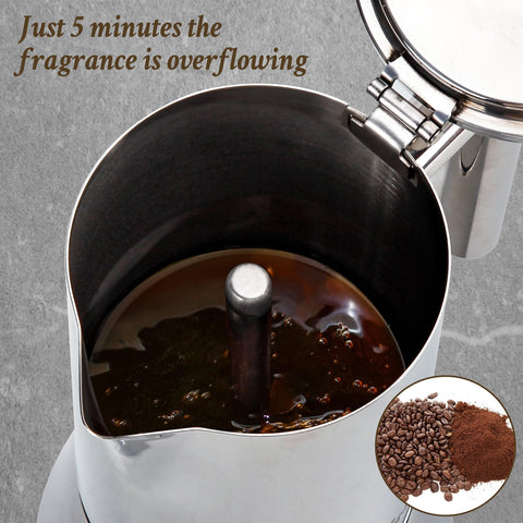 LAOION moka pot on induction stovetop demonstrating broad cooktop compatibility