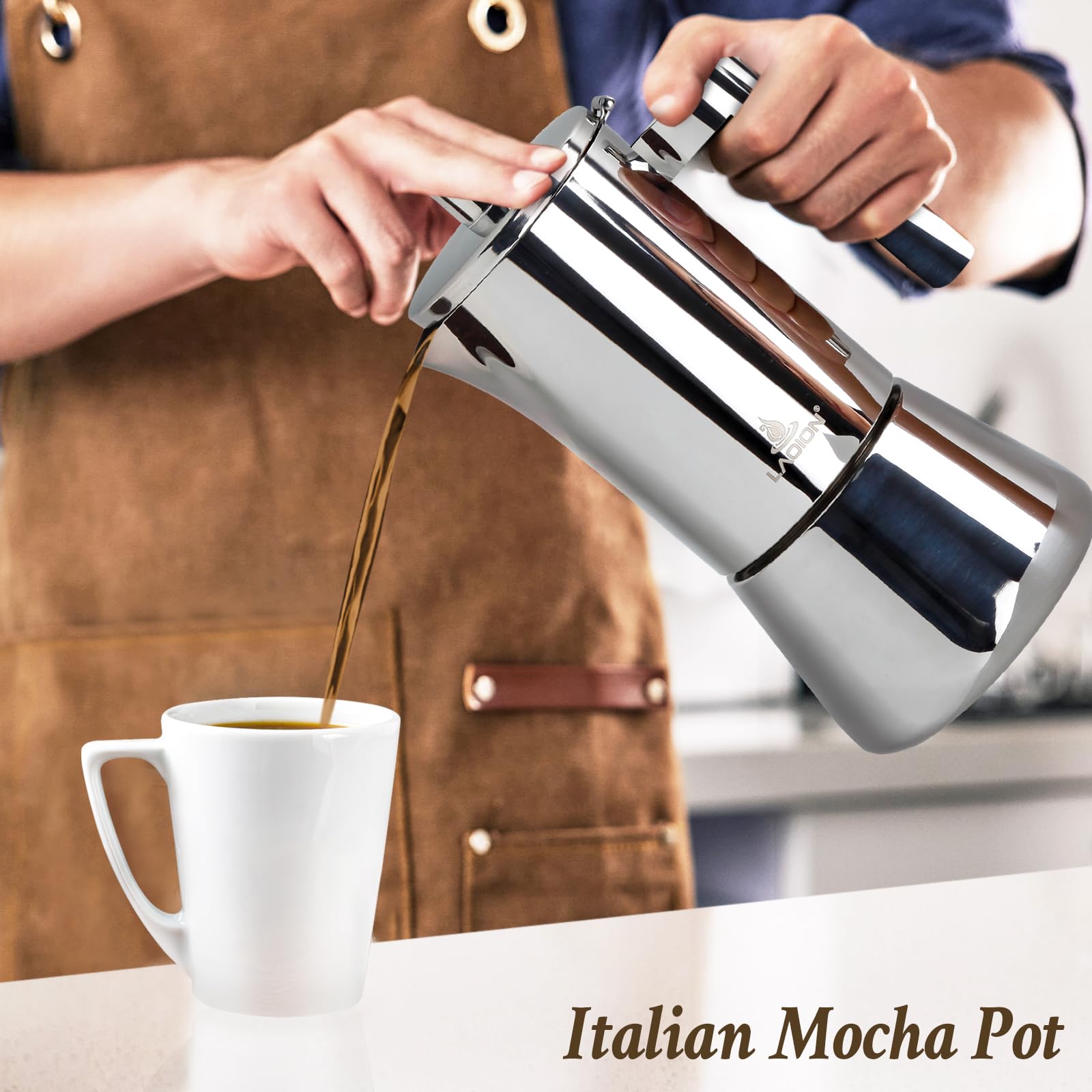 LAOION compact moka pot stored in kitchen cabinet saving counter space
