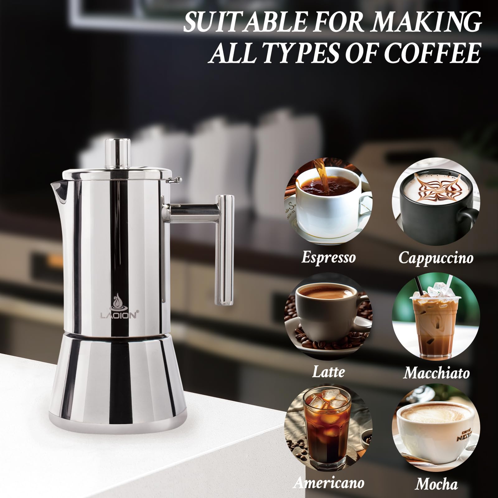 LAOION pouring espresso into small cup highlighting rich extraction and aroma
