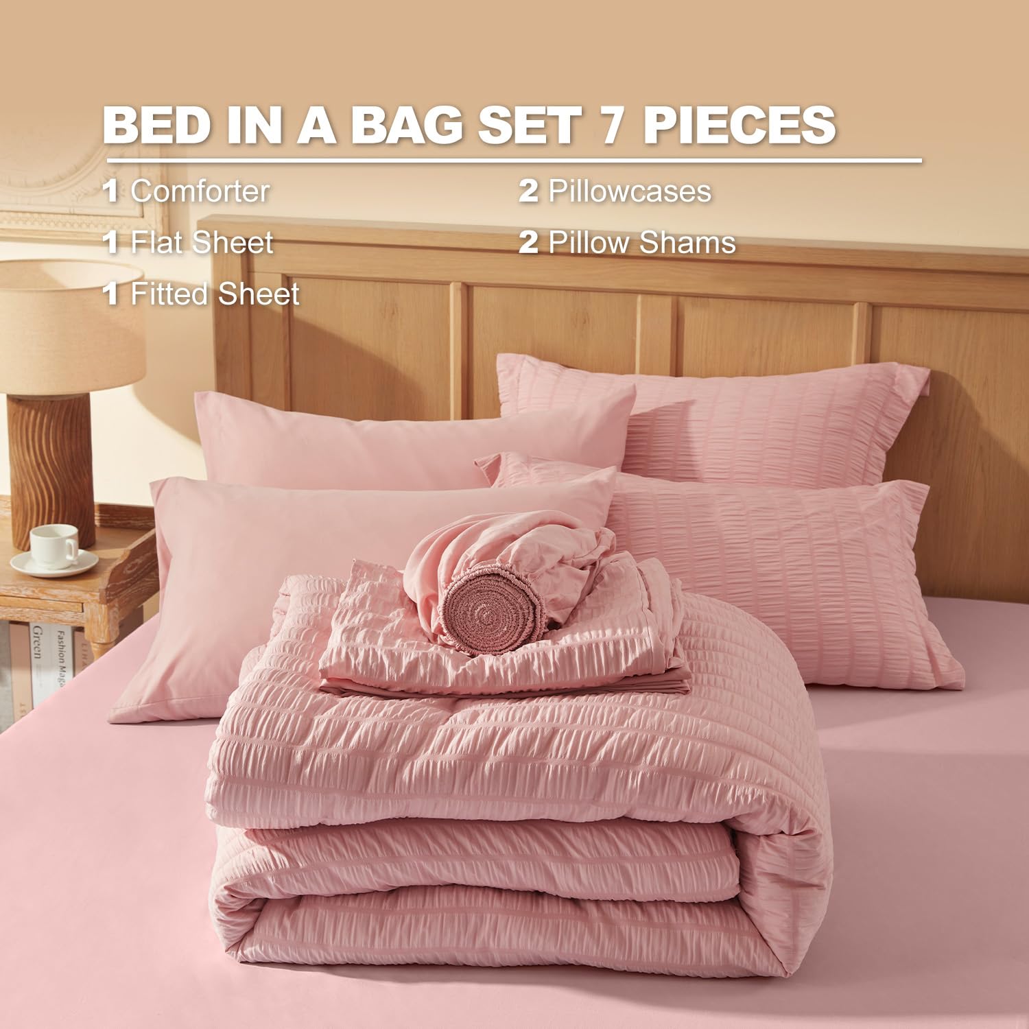 Laojin Balhen styled bed in a modern bedroom demonstrating how set updates room with romantic pink tone