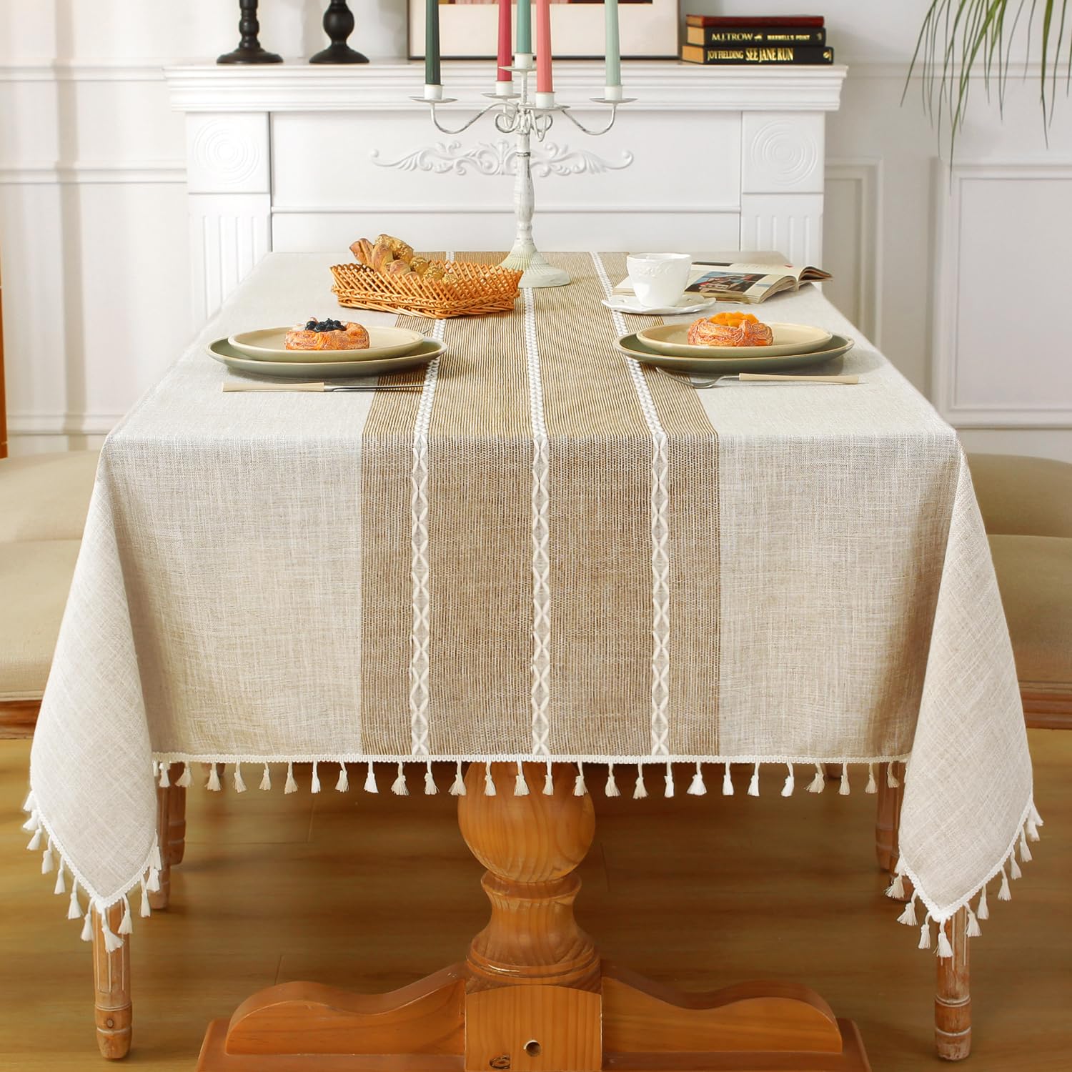 Laolitou front view of full 55x86 tablecloth showing shape and fit benefit