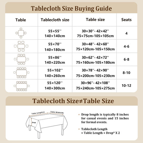 Laolitou tablecloth with chairs showing scale and recommended overhang