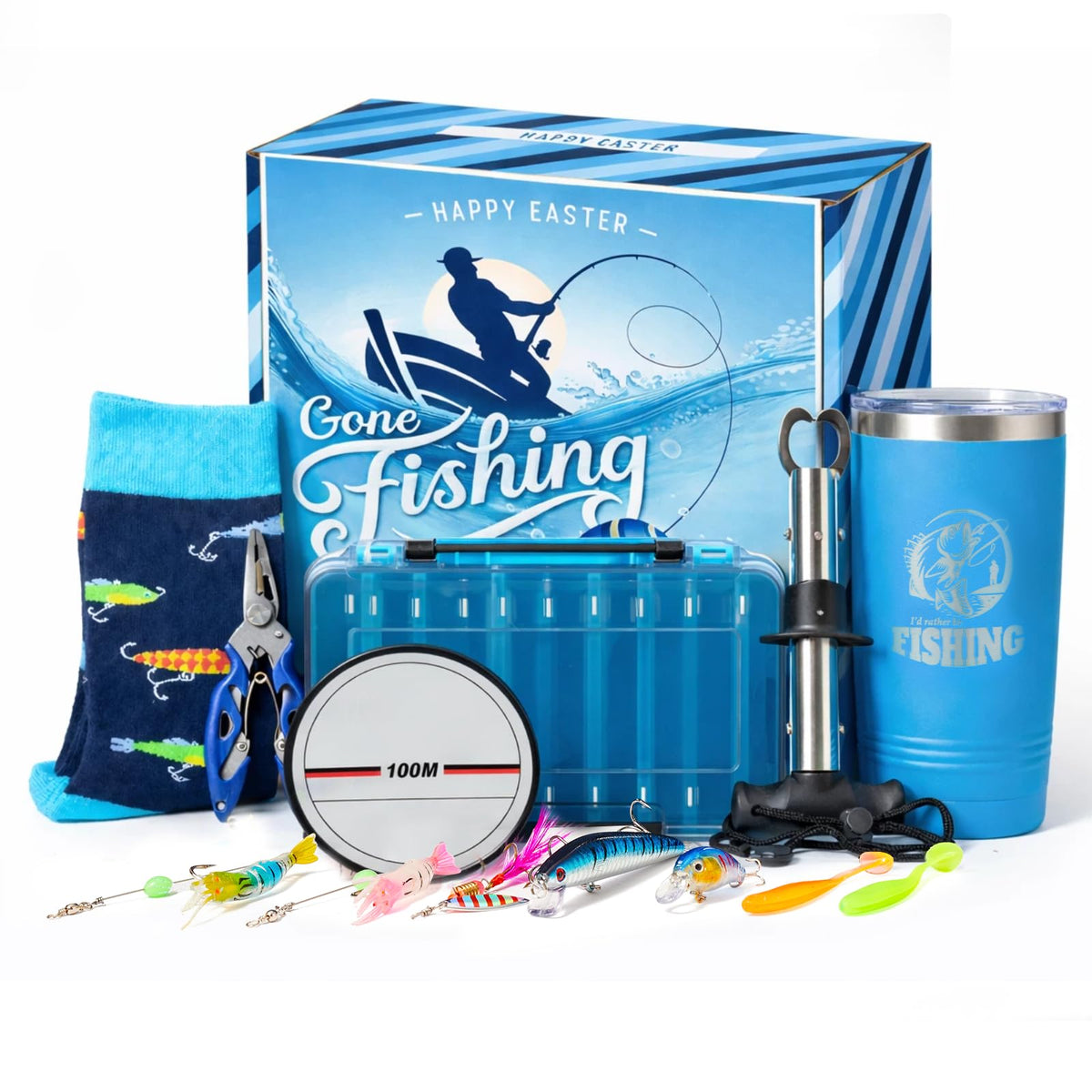 Larchio front packaging with complete fishing gift set visible