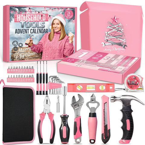 Larchio front packaging showing pink advent calendar and tools, stylish gift appeal