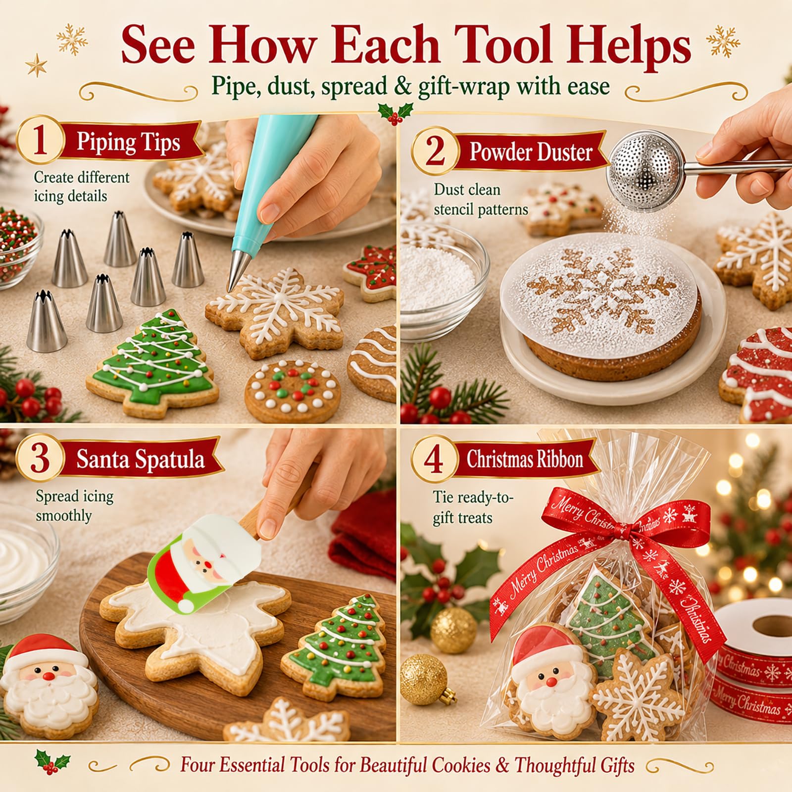 Larchio stencil and decorative tools for polished cookie finishes
