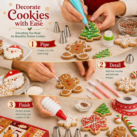 Larchio tools in use with baker decorating cookies for seasonal inspiration