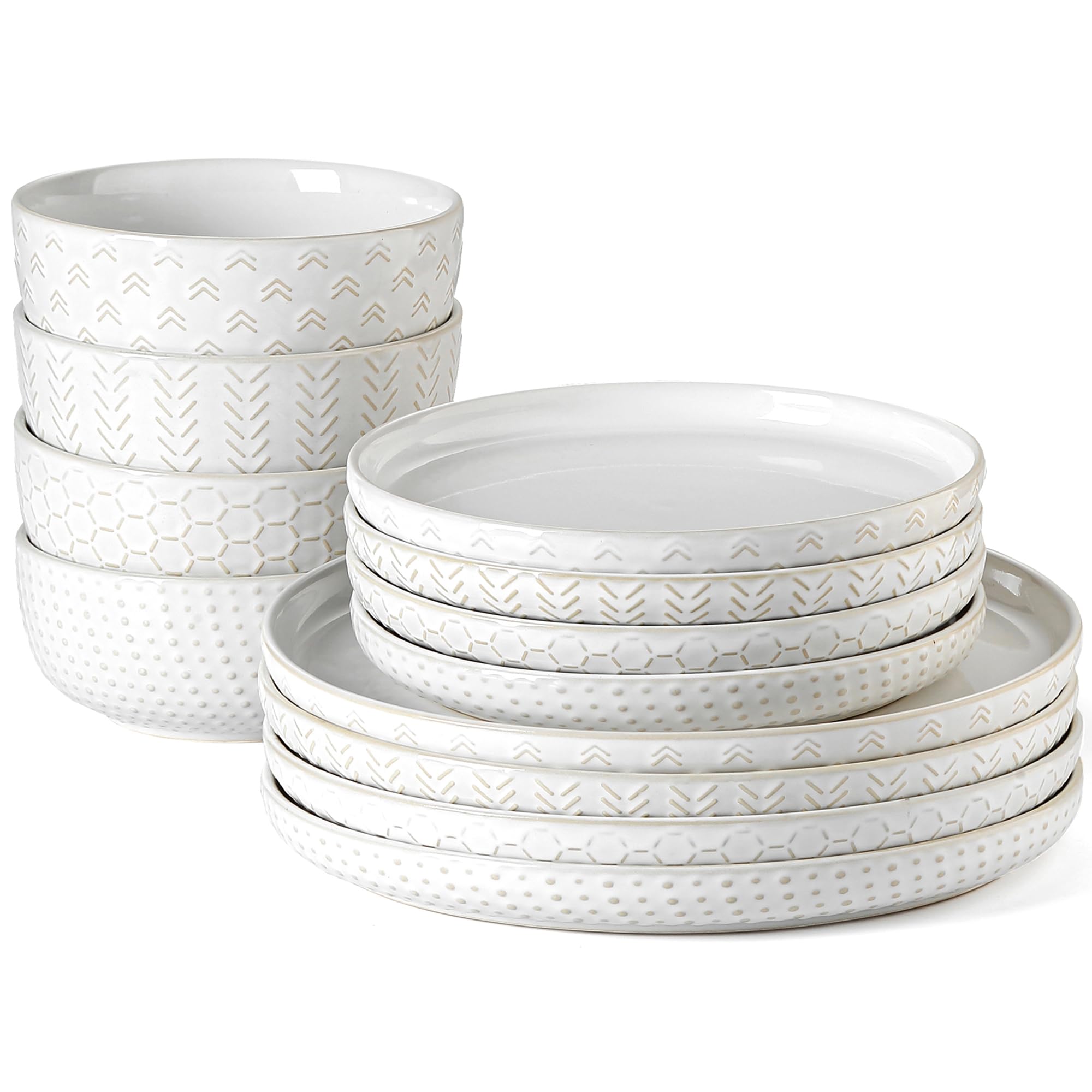 Lareina full set front view showing coordinated plates and bowls for cohesive dining