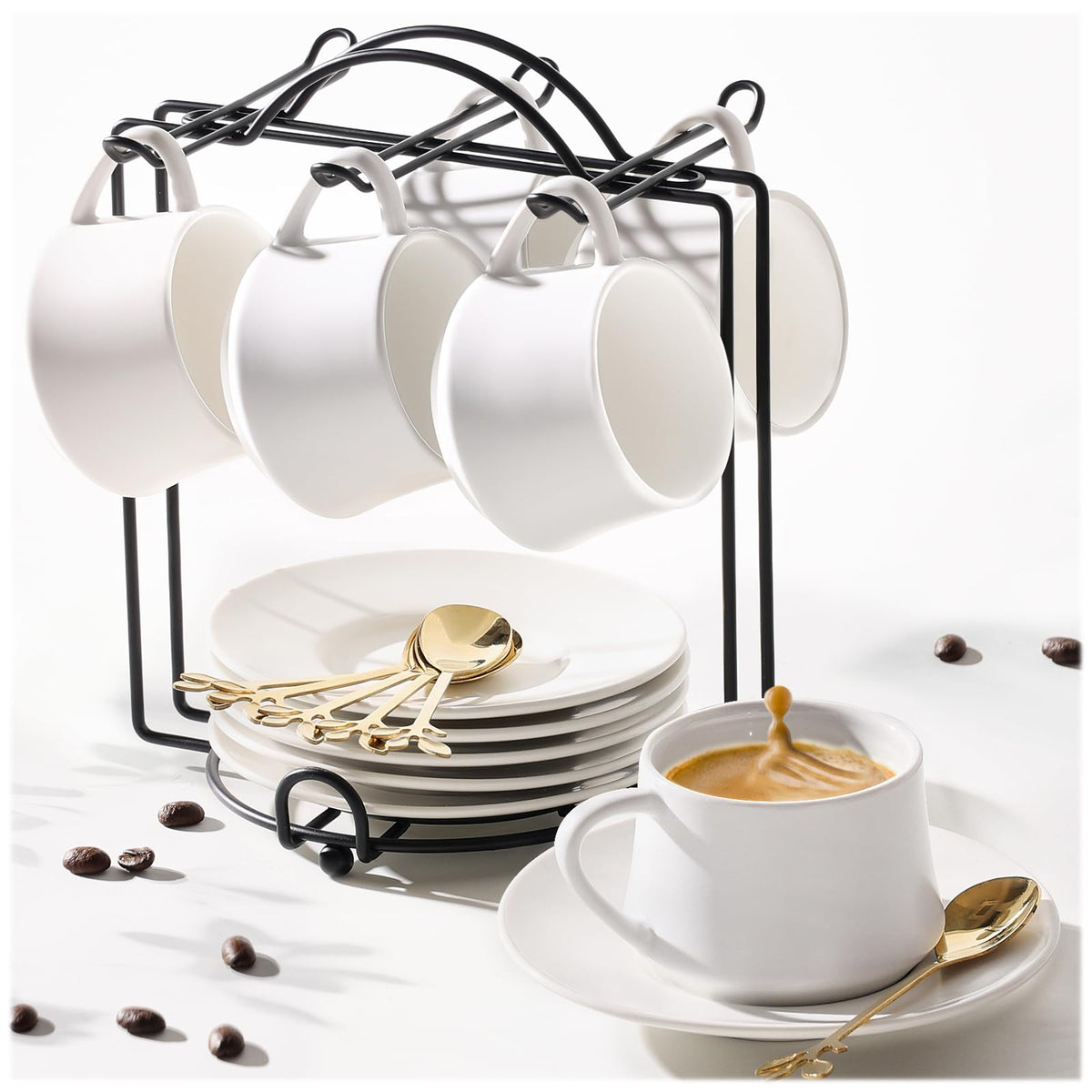 lareina front view set and stand showing compact storage and stylish presentation
