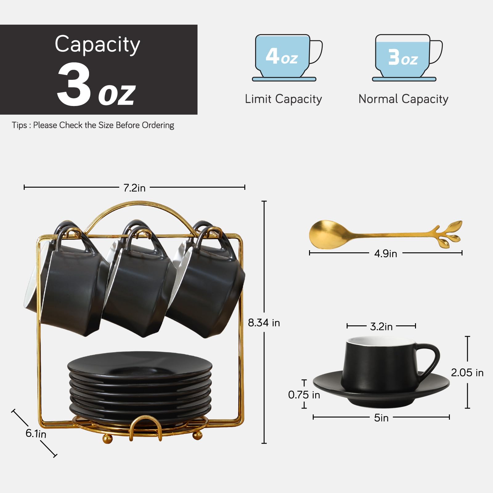 Lareina stackable metal stand holding the set, saving space and protecting cups