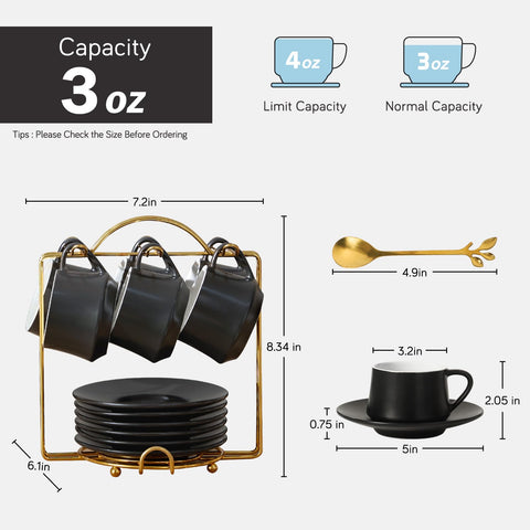 Lareina stackable metal stand holding the set, saving space and protecting cups
